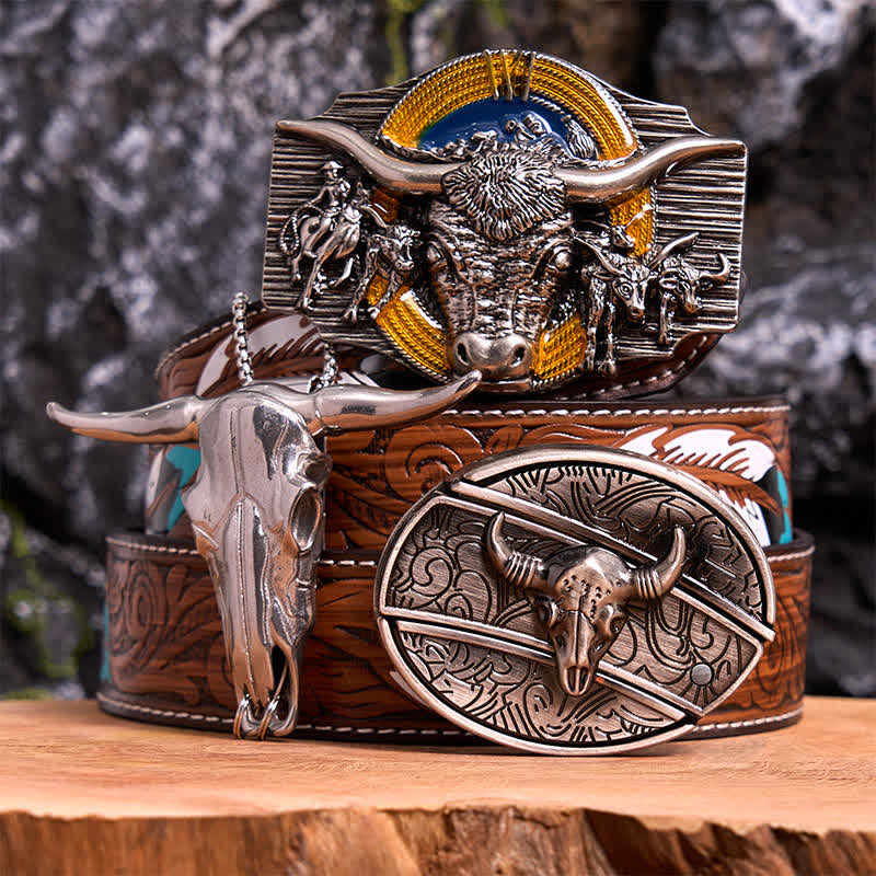 Longhorn Bull Theme DIY Hidden Knife Belt Buckle Pendant Bundle Set - Image 9