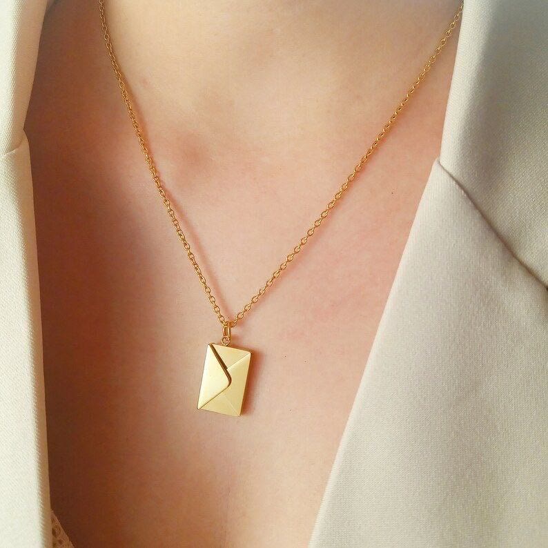 Love Letter Custom Personalized Envelope Locket Necklace - Image 2