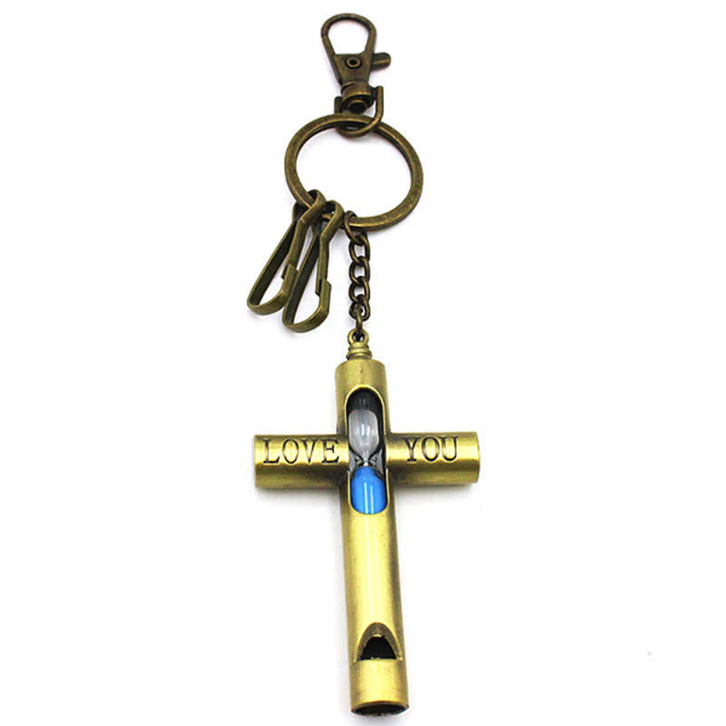 ''Love you'' Timeless Hourglass Cross Whistle Keychain - Image 2