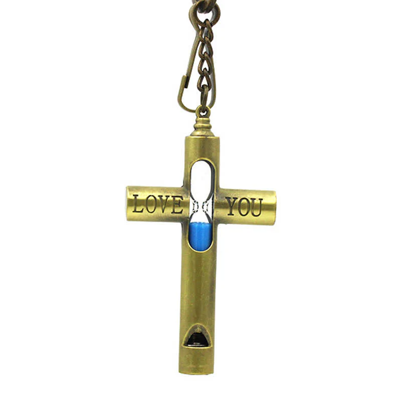 ''Love you'' Timeless Hourglass Cross Whistle Keychain - Image 3
