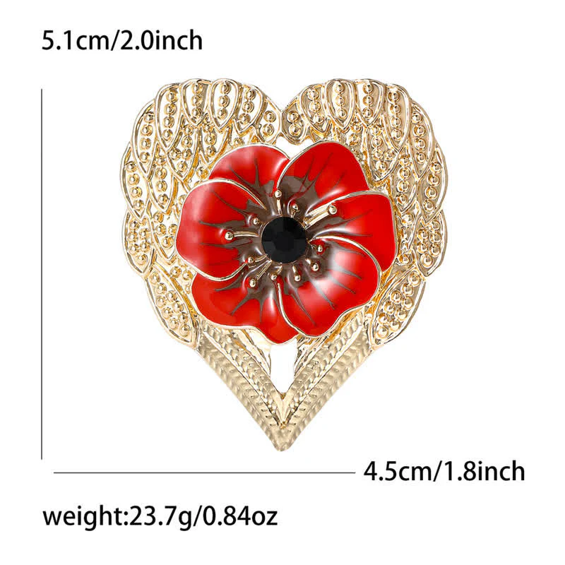 Luxury Enamel Poppy Flower Gold Heart Brooch - Image 6