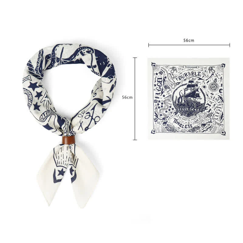 Marine Sailing Pattern Square Scarf with Scarf Buckle - Image 7