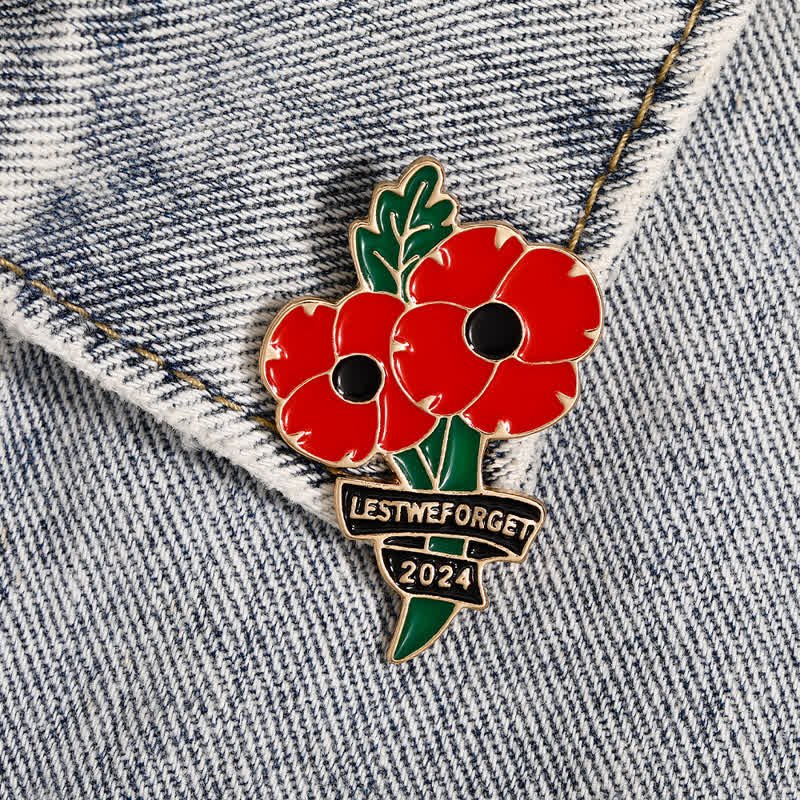 Memorial Day Black Red Poppy Lest We Forget Brooch - Image 2
