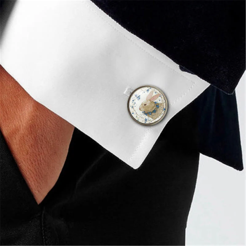 Men's 1 Pair Bunny Time Gem Button Covers Set Cufflinks - Image 2