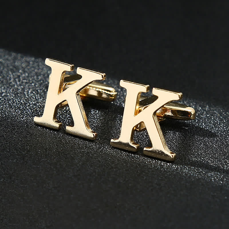 Men's 1 Pair Gold Plated Initial Letter 26 Alphabet Cufflinks - Image 12