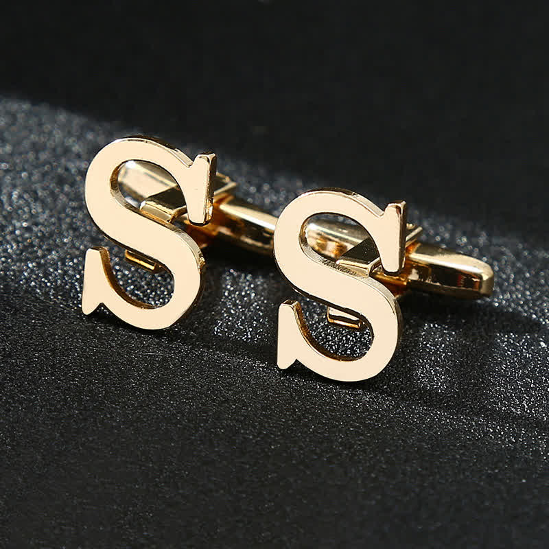 Men's 1 Pair Gold Plated Initial Letter 26 Alphabet Cufflinks - Image 20
