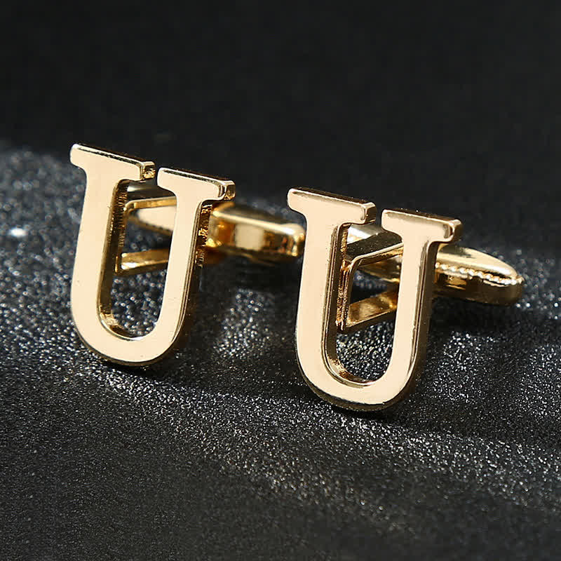 Men's 1 Pair Gold Plated Initial Letter 26 Alphabet Cufflinks - Image 22