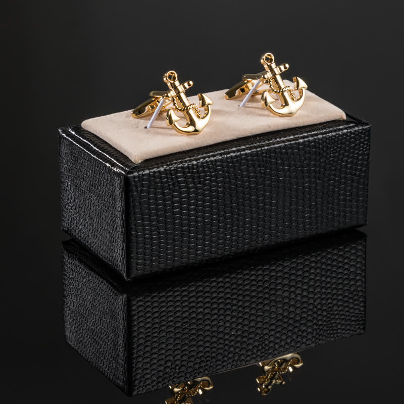 Men's 1 Pair Gold-Tone Ship Anchor Cufflinks - Image 2