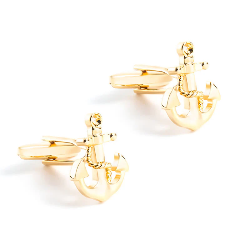 Men's 1 Pair Gold-Tone Ship Anchor Cufflinks - Image 4