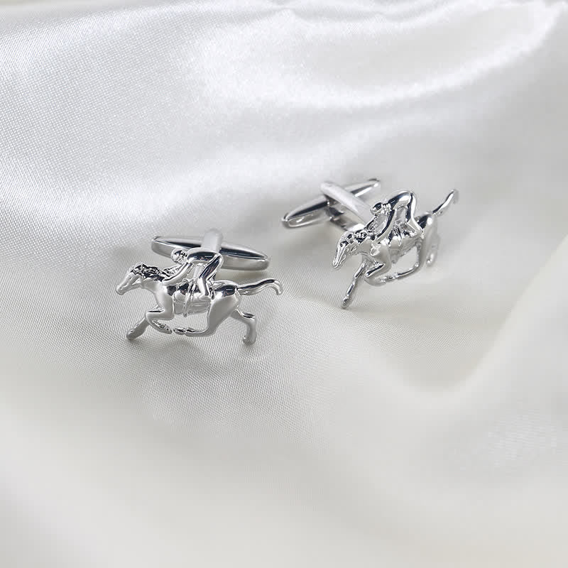Men's 1 Pair Horseback Riding Silver-tone Cufflinks - Image 3