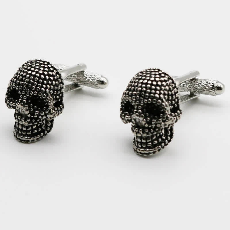 Men's 1 Pair Silver-Tone Punk Skull Head Cufflinks