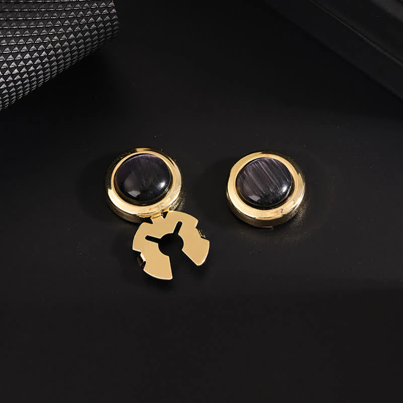 Men's 1 Pair Snap-On Cat's Eye Stone Button Covers Set Cufflinks - Image 8