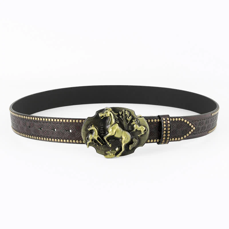 Men's A Herd Of Horses Embossed Leather Belt - Image 3