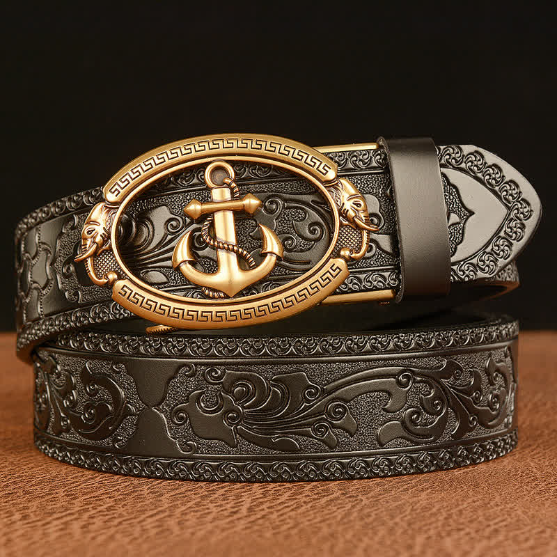 Men's Nautical Anchor Buckle Leather Belt - Image 10