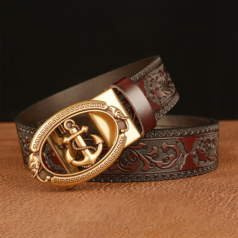 Men's Nautical Anchor Buckle Leather Belt - Image 2