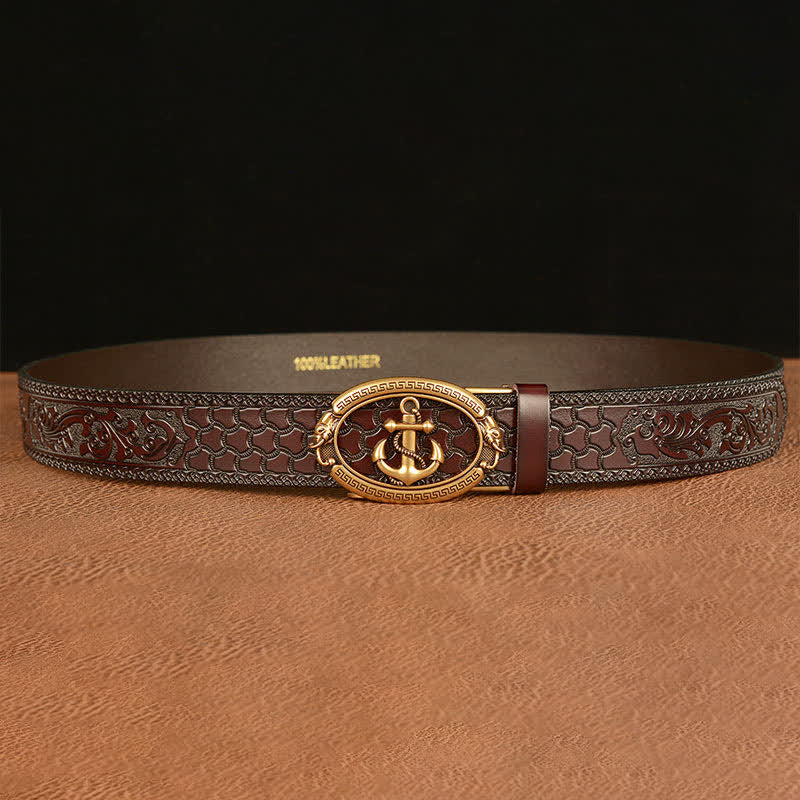 Men's Nautical Anchor Buckle Leather Belt - Image 4