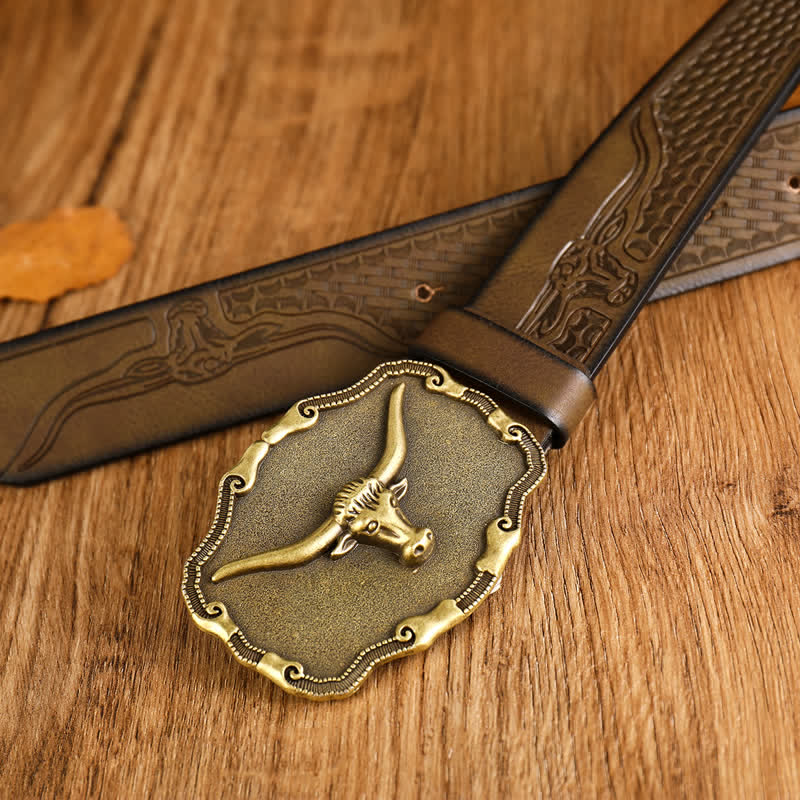 Men's Ancient Longhorn Bull Leather Belt - Image 2
