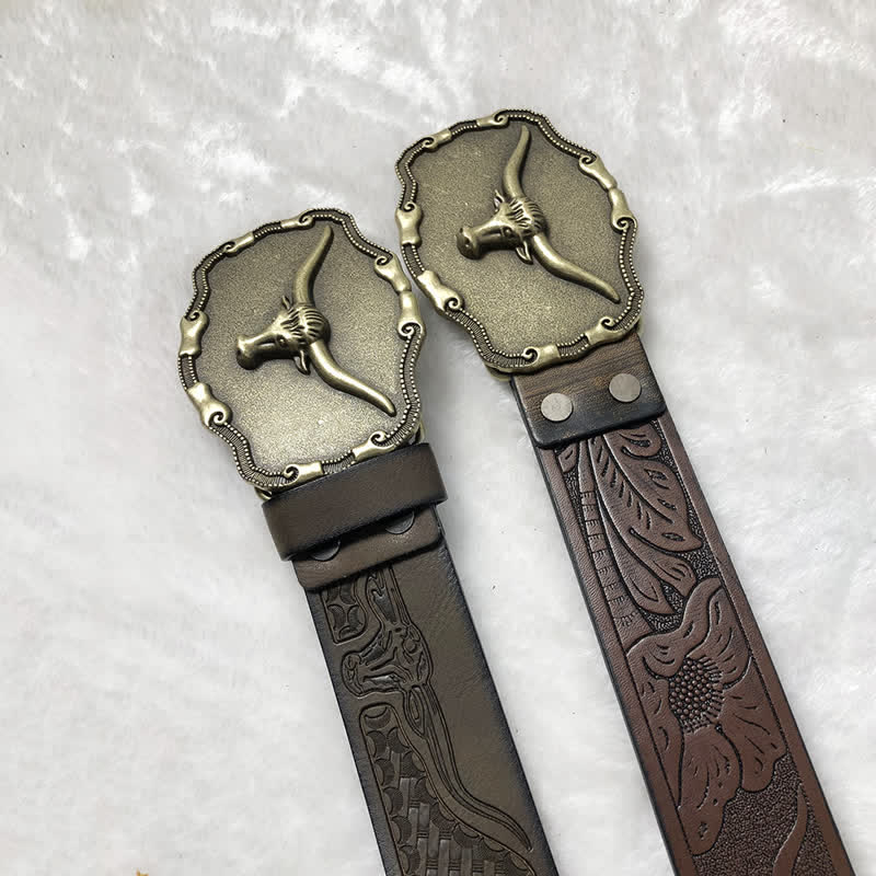 Men's Ancient Longhorn Bull Leather Belt - Image 5