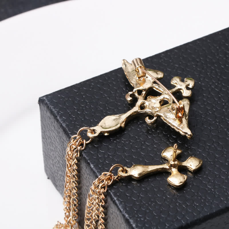Men's Angel Wings Cross Tassel Brooch - Image 4