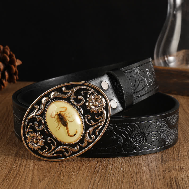 Men's Animal Scorpion Flower Buckle Leather Belt - Image 3