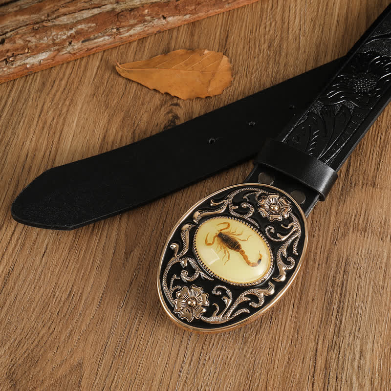 Men's Animal Scorpion Flower Buckle Leather Belt - Image 4