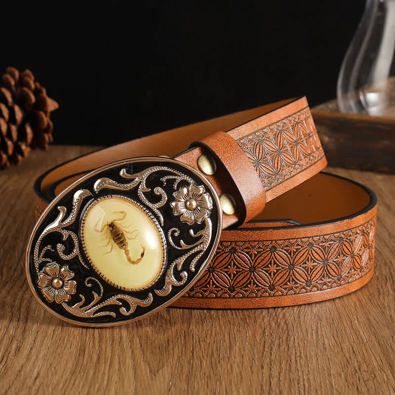 Men's Animal Scorpion Flower Buckle Leather Belt - Image 7
