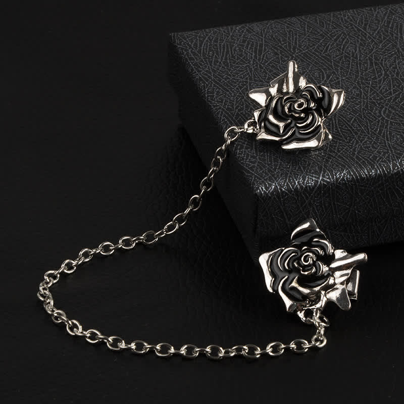 Men's Antiqued Rose Chain Brooch Collar Clip - Image 2