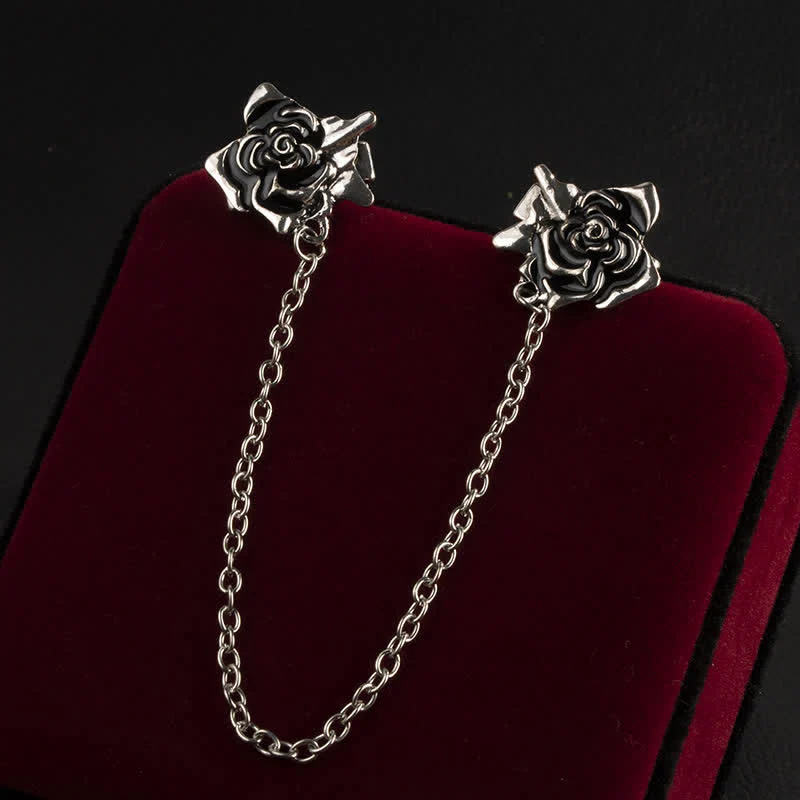 Men's Antiqued Rose Chain Brooch Collar Clip - Image 3