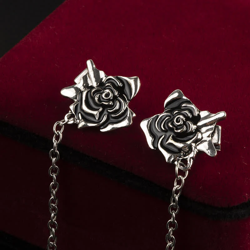 Men's Antiqued Rose Chain Brooch Collar Clip - Image 4