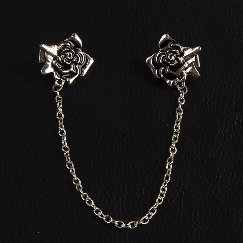 Men's Antiqued Rose Chain Brooch Collar Clip - Image 5