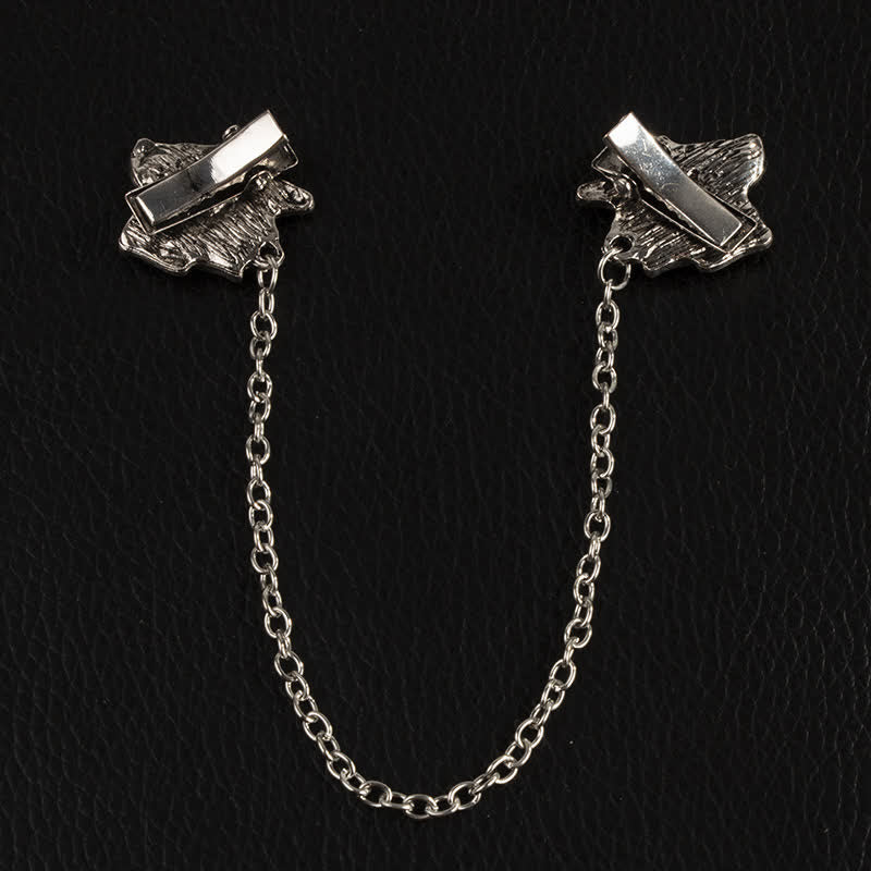 Men's Antiqued Rose Chain Brooch Collar Clip - Image 6