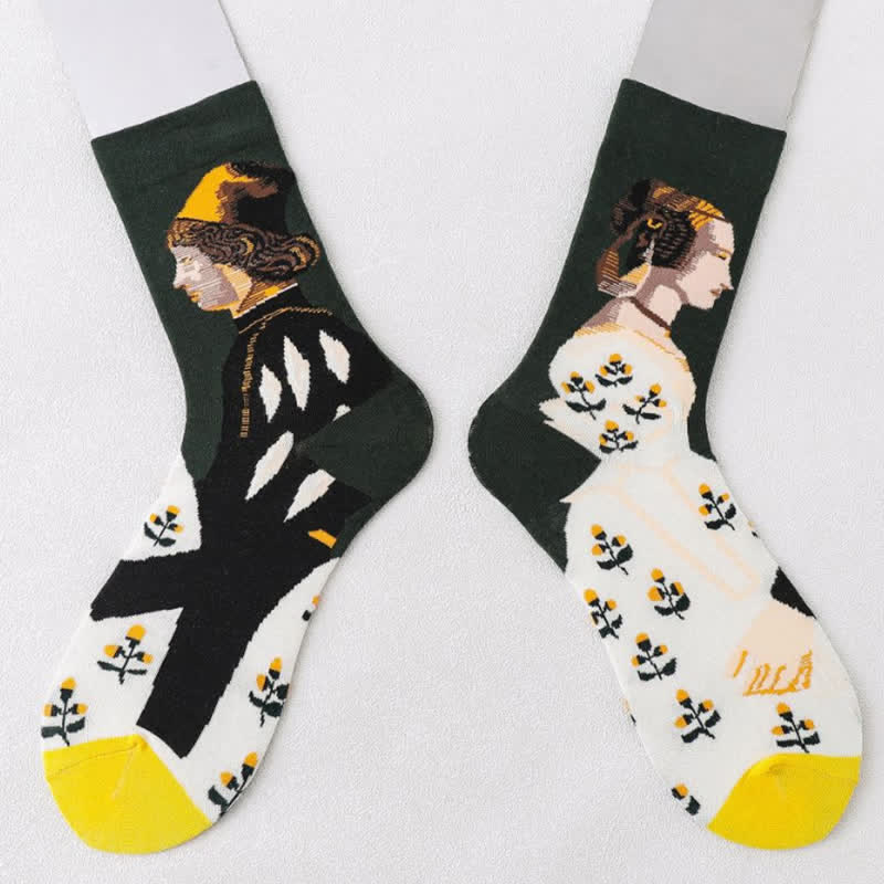 Men's Artistic Forest Oil Painting Crew Socks - Image 9
