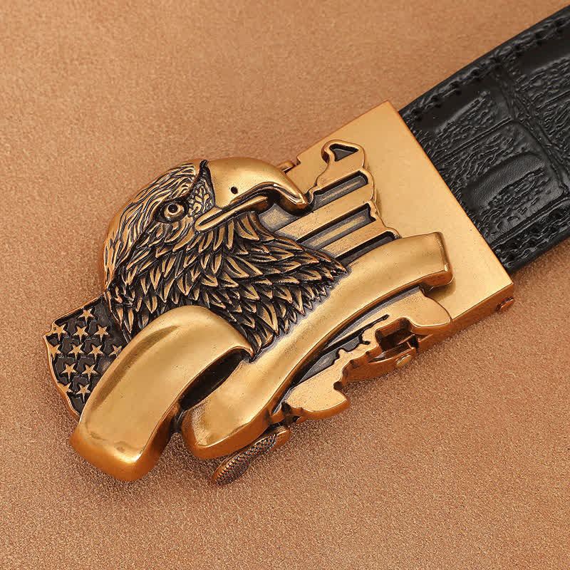 Men's Bald Eagle USA Flag Automatic Buckle Leather Belt - Image 3