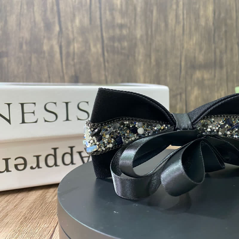 Men's Black Base Sparkling Stones Rhinestone Bow Tie - Image 10