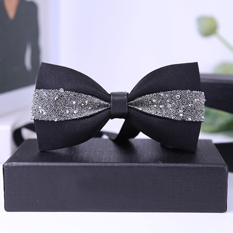 Men's Black Base Sparkling Stones Rhinestone Bow Tie - Image 12