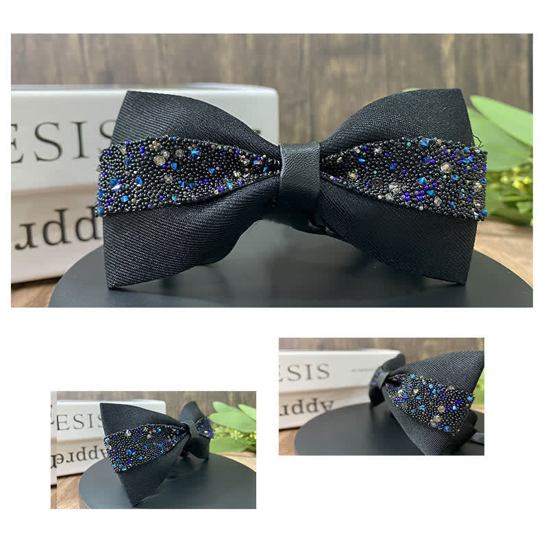 Men's Black Base Sparkling Stones Rhinestone Bow Tie - Image 14