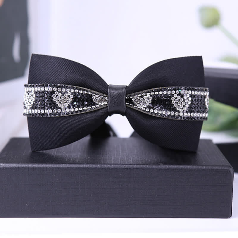 Men's Black Base Sparkling Stones Rhinestone Bow Tie - Image 16