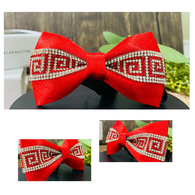 Men's Black Base Sparkling Stones Rhinestone Bow Tie - Image 24