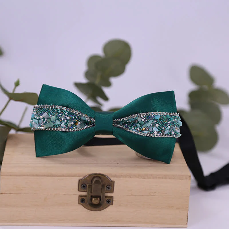 Men's Black Base Sparkling Stones Rhinestone Bow Tie - Image 28