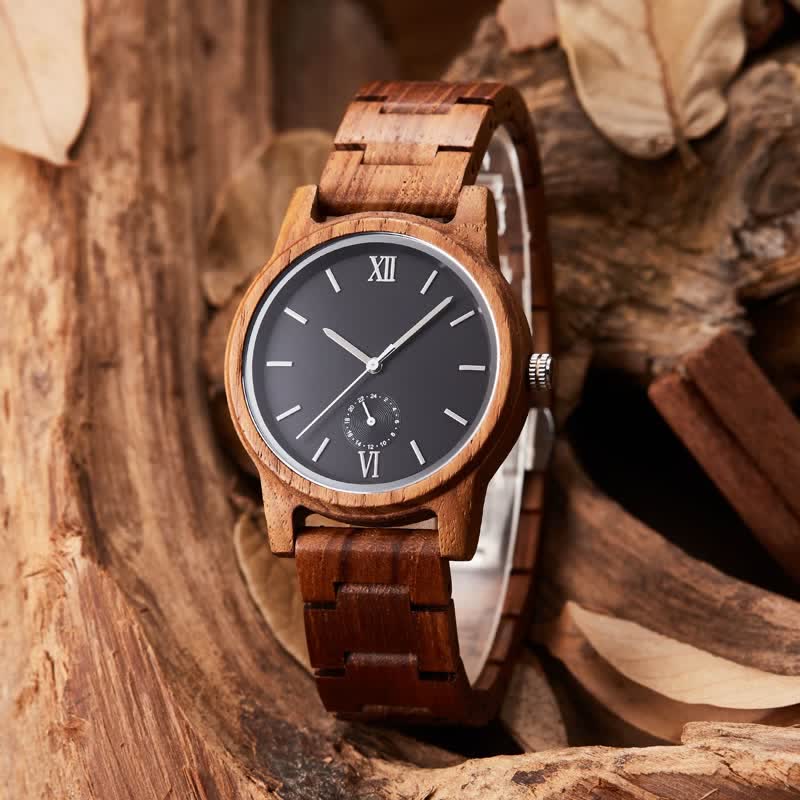Men's Black Dial Quartz Movement Wooden Watch - Image 10