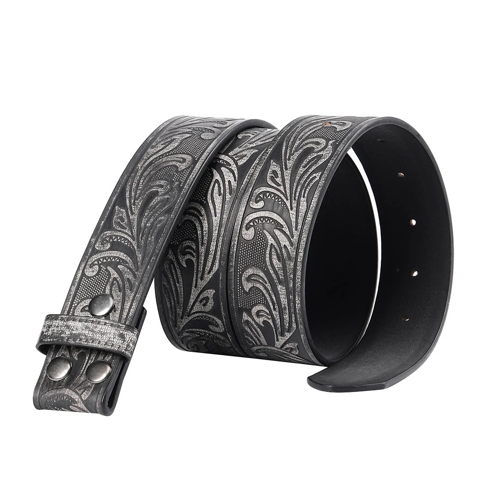 Men's Black Floral Pattern DIY Leather Belt - Image 2