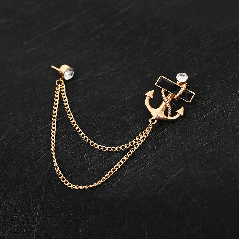 Men's Black Gem Anchor Chain Brooch - Image 3