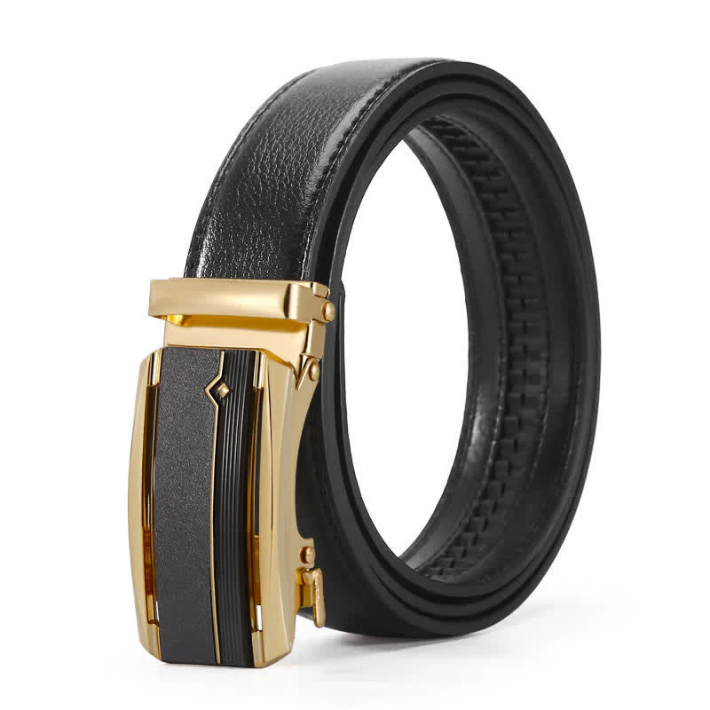 Men's Black & Gold Line Automatic Buckle Leather Belt - Image 7