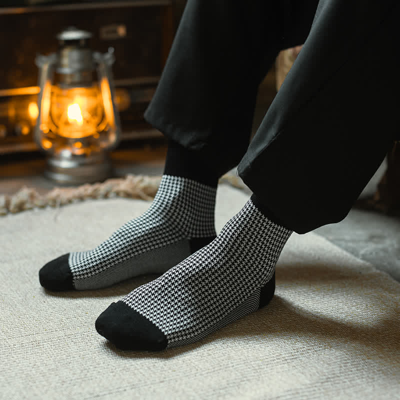 Men's Black Leisure Lattice Striped Crew Socks - Image 14