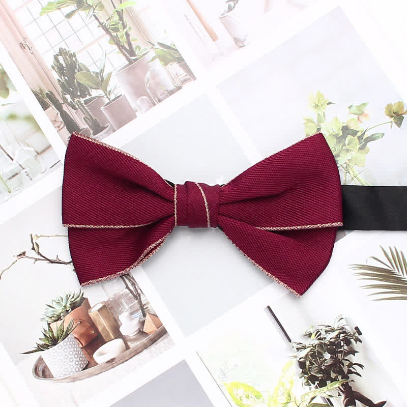 Men's Double Solid Color Line Edge Bow Tie - Image 13