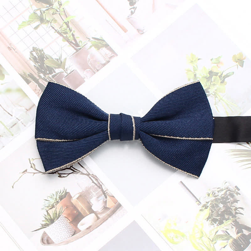 Men's Double Solid Color Line Edge Bow Tie - Image 2