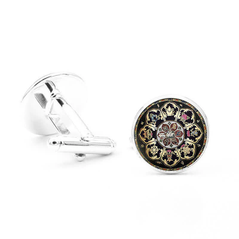 Men's Black Mandala Flower Glass Dome Cufflinks - Image 5