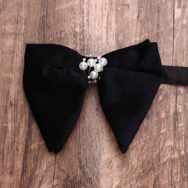 Men's Black Personality Pearls Bow Tie - Image 12