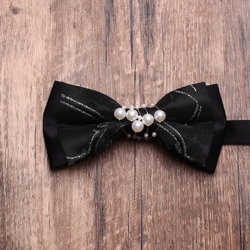 Men's Black Personality Pearls Bow Tie - Image 4