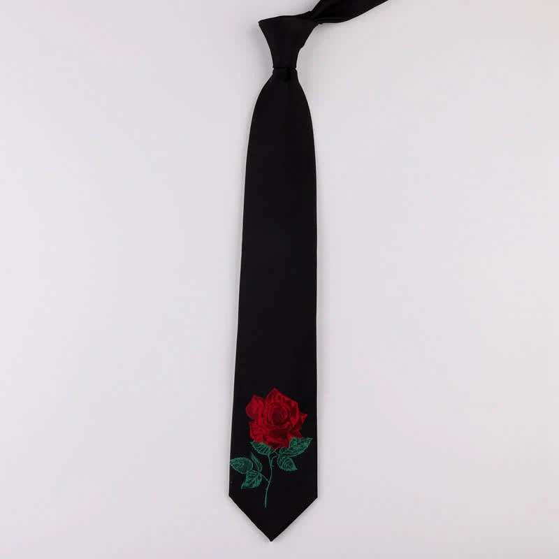 Men's Black Embroidered Rose Blue Enchantress Necktie - Image 2